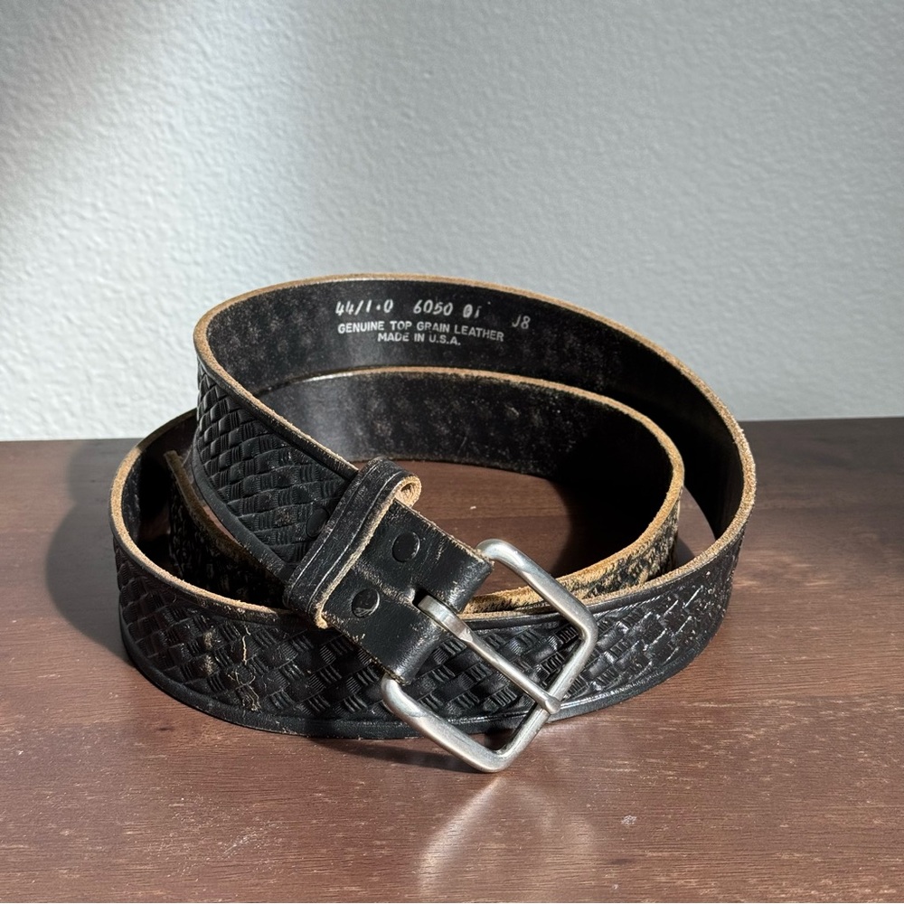 VTG Chambers Genuine Top Grain Leather Belt Brown Made USA Sz 44 Western Casual